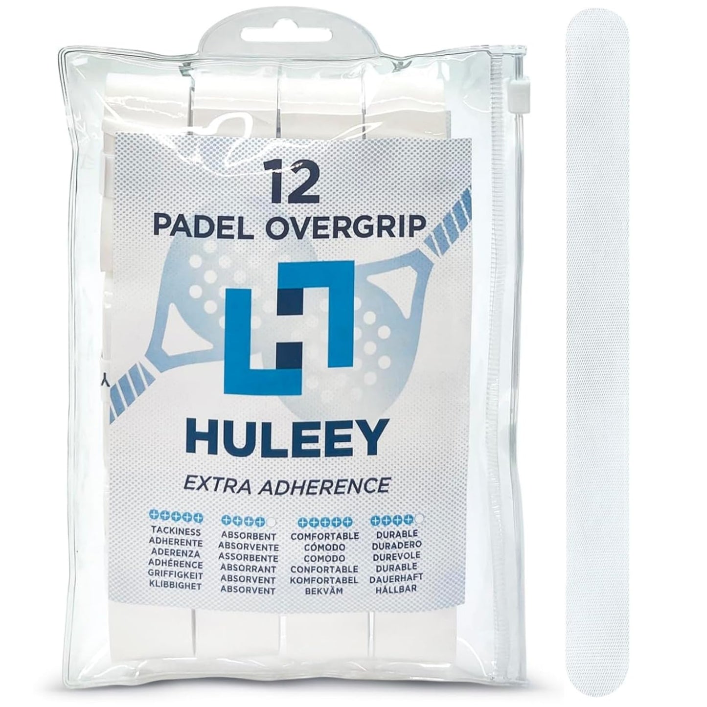 HULEEY Overgrips Pádel Extra Adherente-Grip Pádel Perforados-Antideslizante-Super Absorvente-Overgrips Tenis-Reduce Las Vibraciones-Incluye Protector Pala Transparente, Packs de 6/12/20/60,