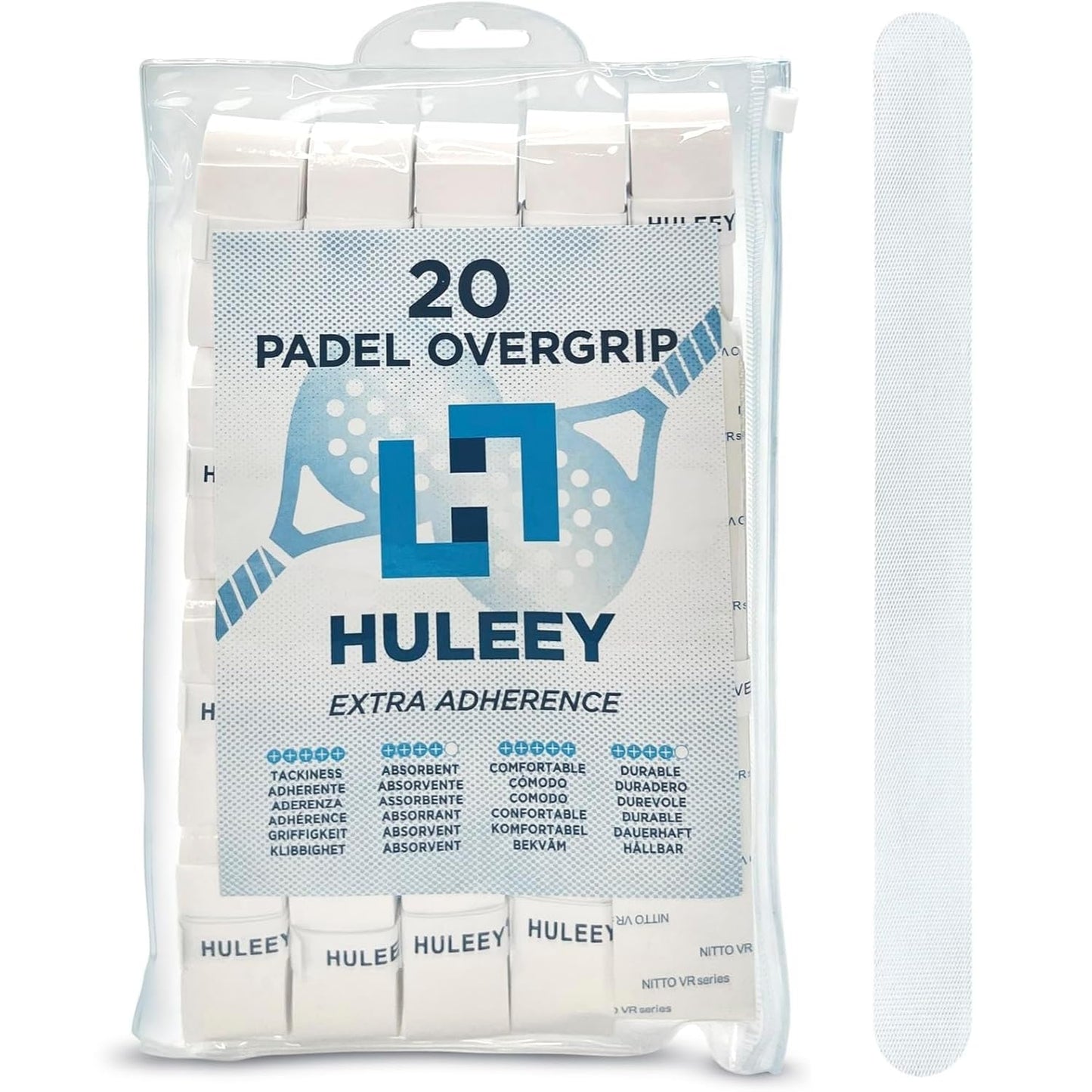 HULEEY Overgrips Pádel Extra Adherente-Grip Pádel Perforados-Antideslizante-Super Absorvente-Overgrips Tenis-Reduce Las Vibraciones-Incluye Protector Pala Transparente, Packs de 6/12/20/60,