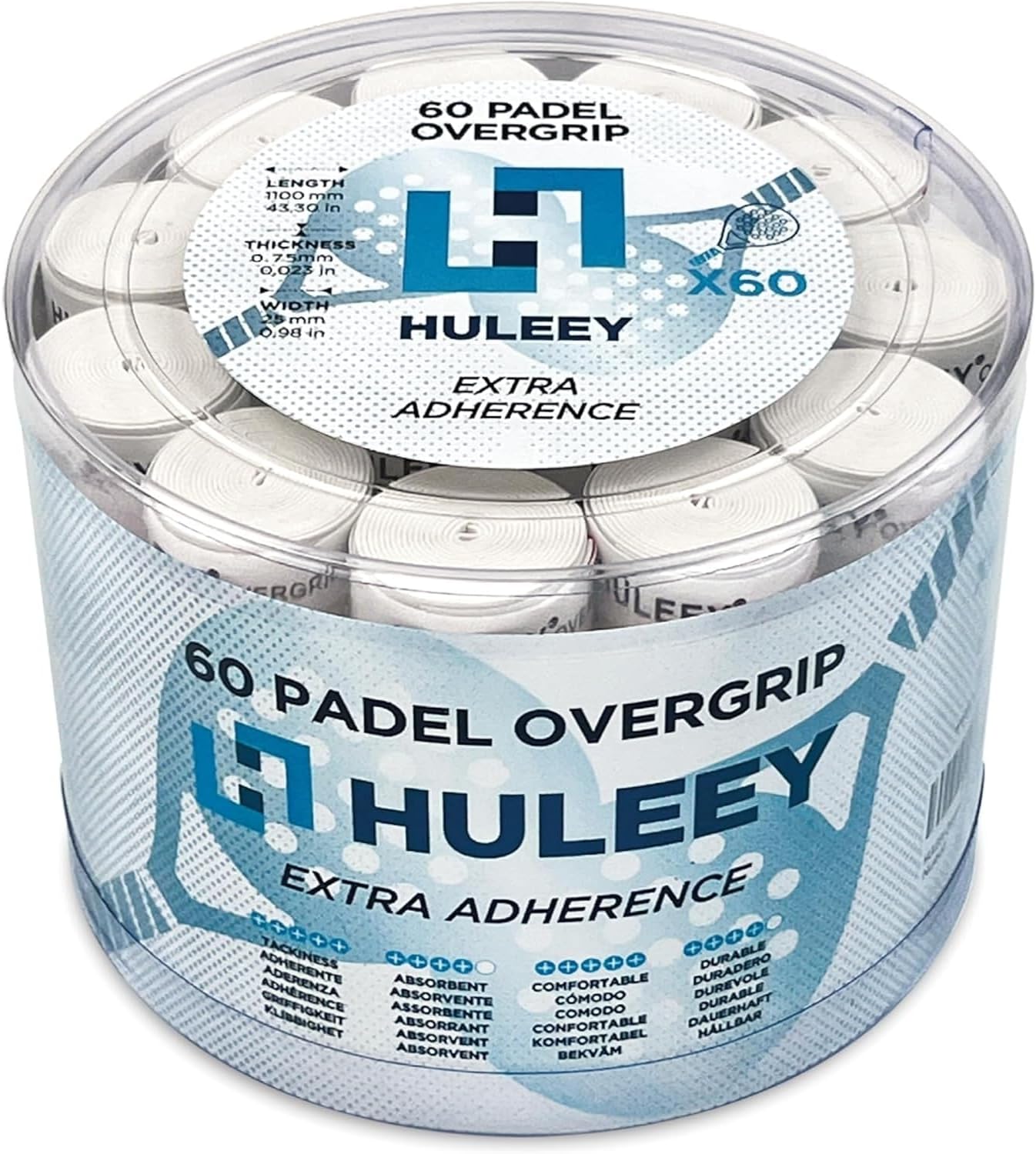 HULEEY Overgrips Pádel Extra Adherente-Grip Pádel Perforados-Antideslizante-Super Absorvente-Overgrips Tenis-Reduce Las Vibraciones-Incluye Protector Pala Transparente, Packs de 6/12/20/60,