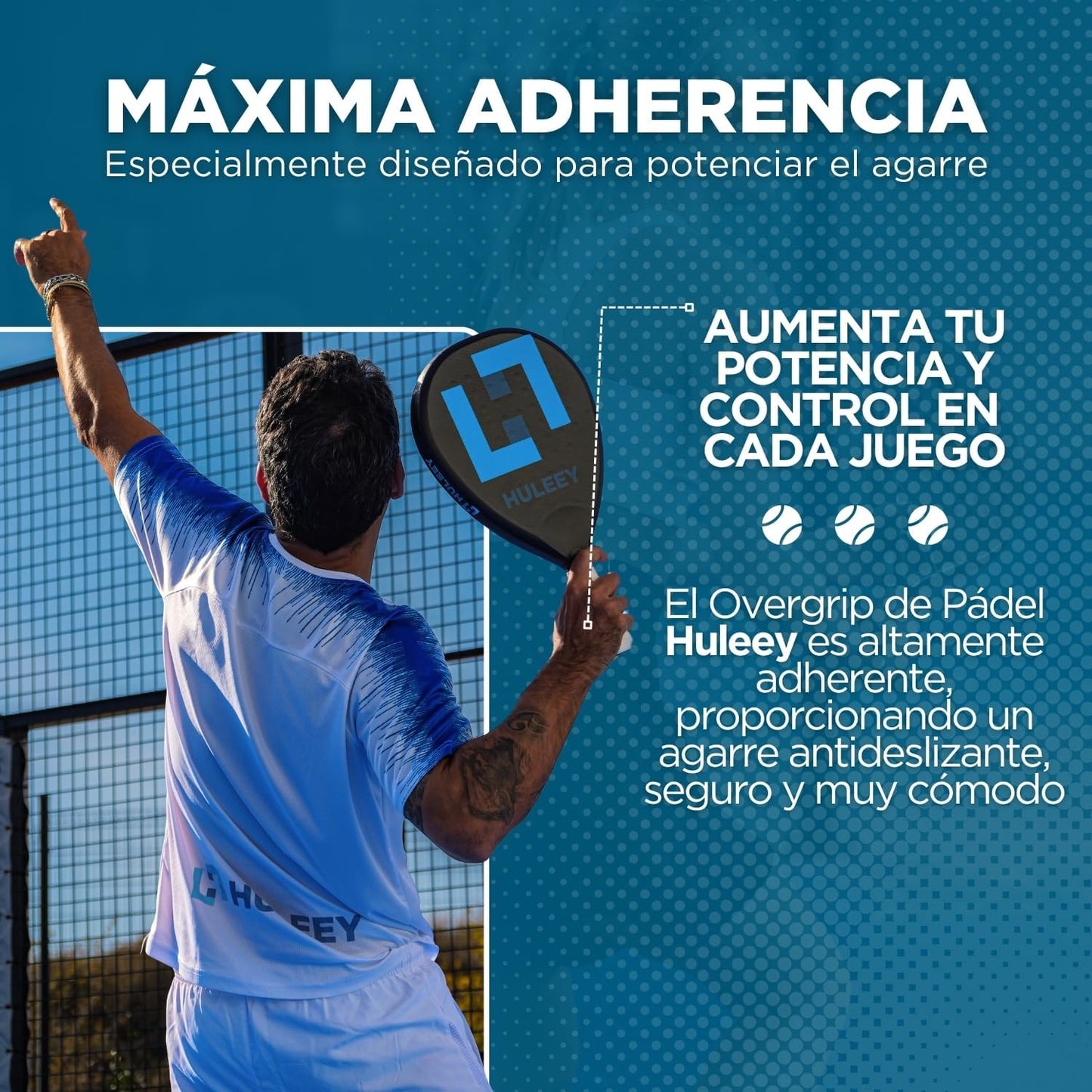 HULEEY Overgrips Pádel Extra Adherente-Grip Pádel Perforados-Antideslizante-Super Absorvente-Overgrips Tenis-Reduce Las Vibraciones-Incluye Protector Pala Transparente, Packs de 6/12/20/60,